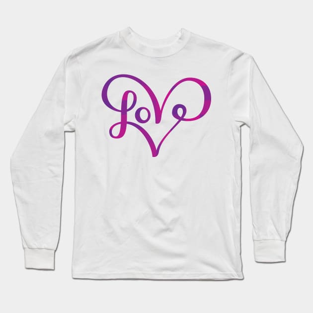 Cute Love Heart Script Lettering Long Sleeve T-Shirt by polliadesign
